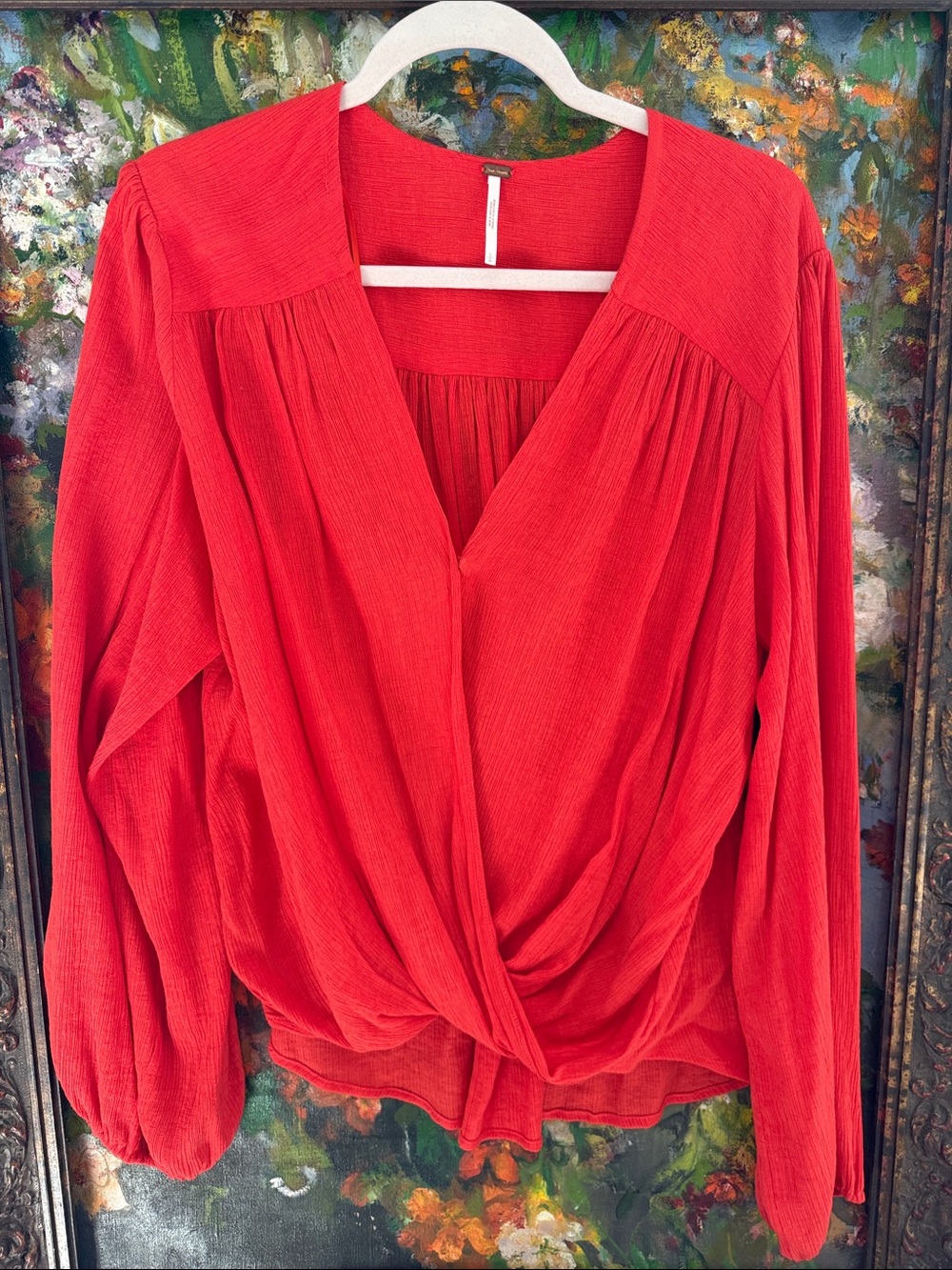 Free People Vibrant Red Twist-Front Blouse